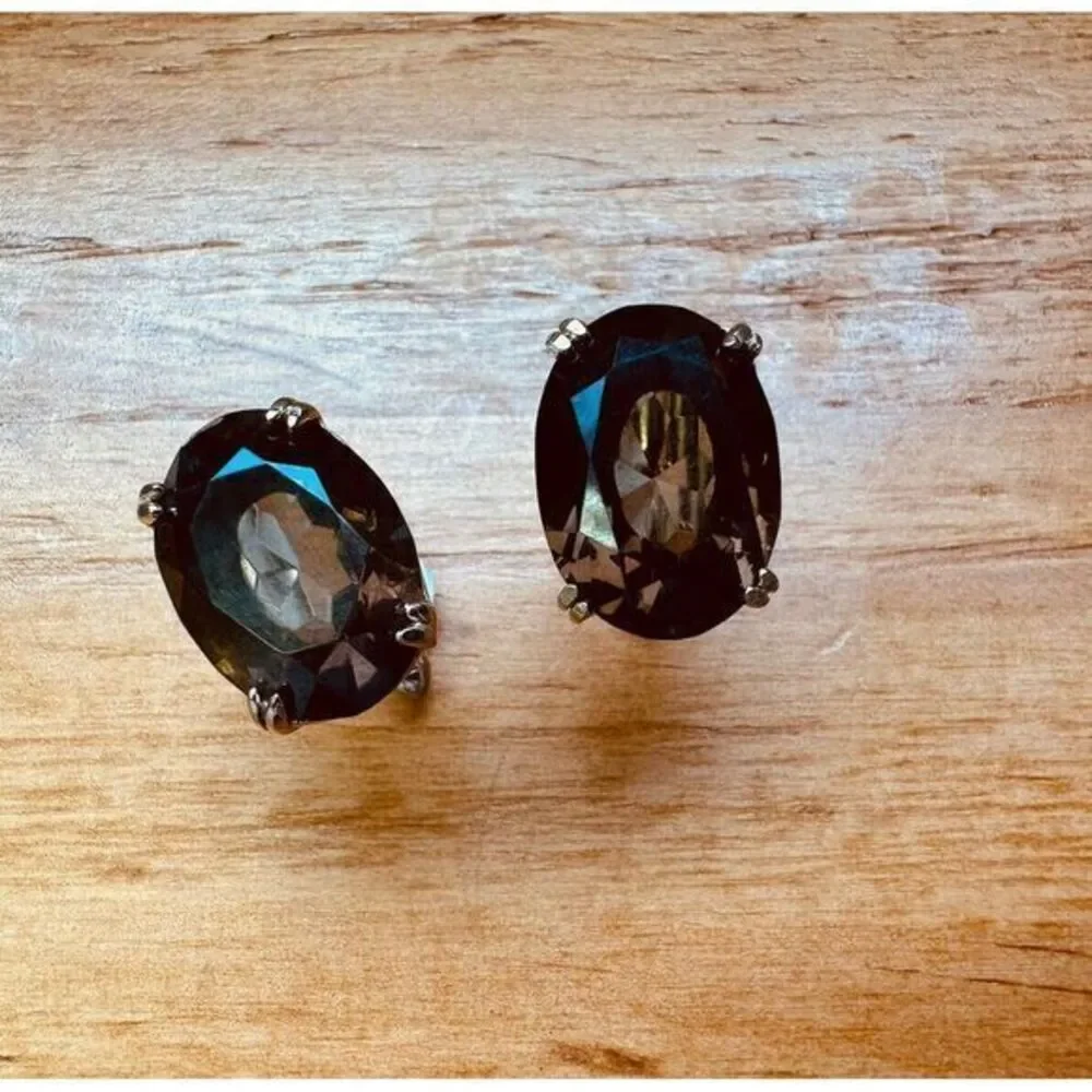 Smokey Quartz Cufflinks Unisex Domed Gold Toned Brown Faceted Oval Stone Vintage